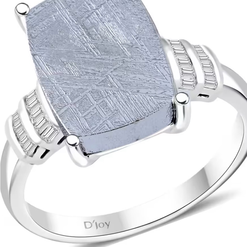 Diamond And Meteorite Ring In Sterling Silver